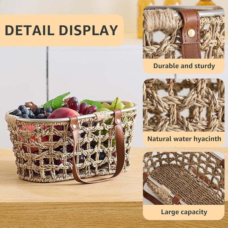LGENHOOM Farmhouse Seagrass Egg Baskets for Collecting Fresh Eggs Handmade Egg Collecting Basket Wicker Oval Storage Basket for Picnic, Harvest, Vegetable - Image 4